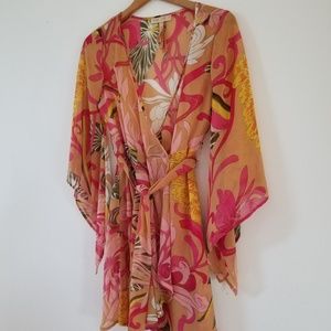 Andrew & Co Sheer Butterfly Sleeves Wrap Dress